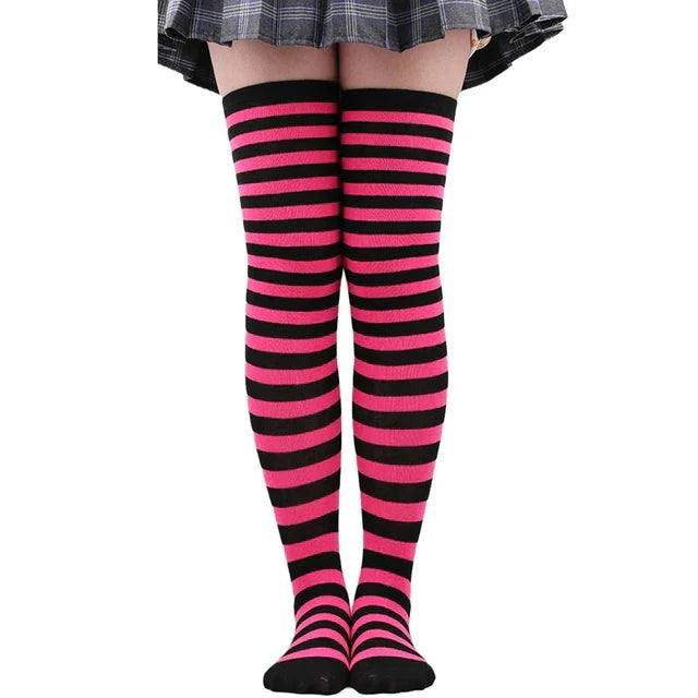 Thigh High Knitted Warm Over The Knee Black White Striped Long Sexy Stockings