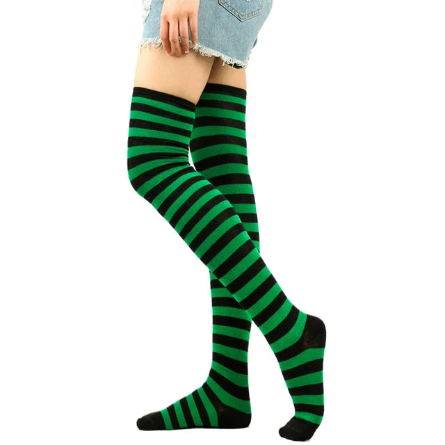 Thigh High Knitted Warm Over The Knee Black White Striped Long Sexy Stockings