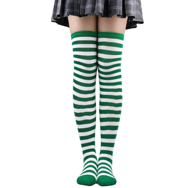 Thigh High Knitted Warm Over The Knee Black White Striped Long Sexy Stockings