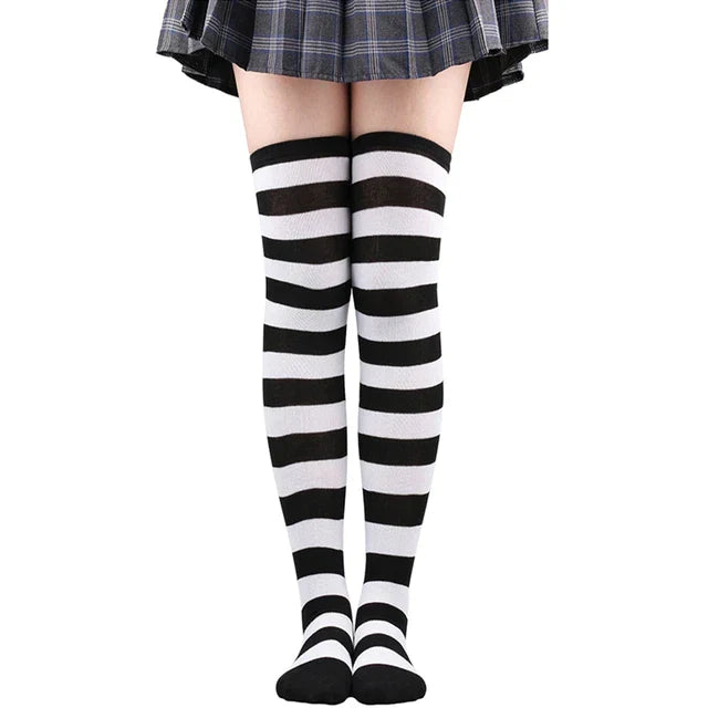 Thigh High Knitted Warm Over The Knee Black White Striped Long Sexy Stockings