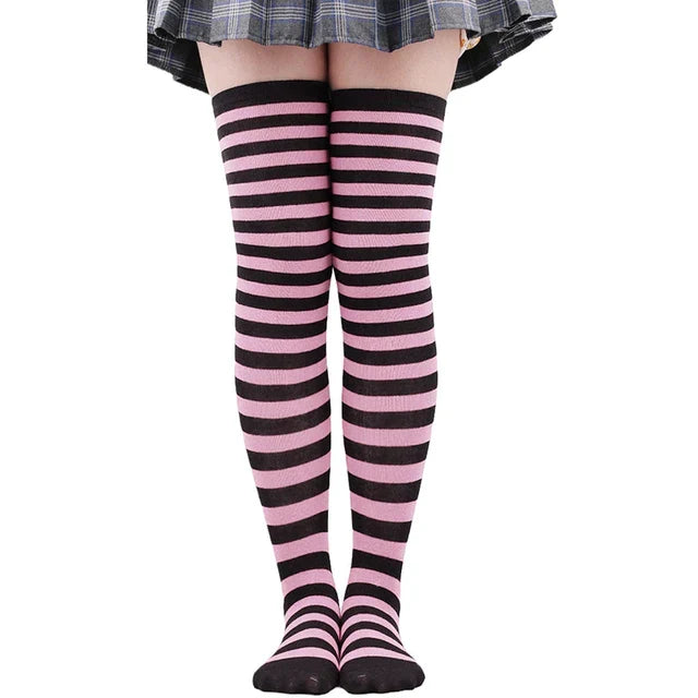 Thigh High Knitted Warm Over The Knee Black White Striped Long Sexy Stockings
