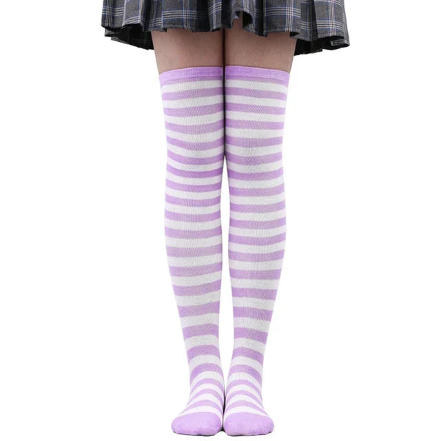 Thigh High Knitted Warm Over The Knee Black White Striped Long Sexy Stockings