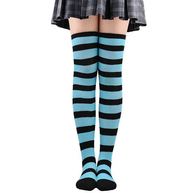 Thigh High Knitted Warm Over The Knee Black White Striped Long Sexy Stockings