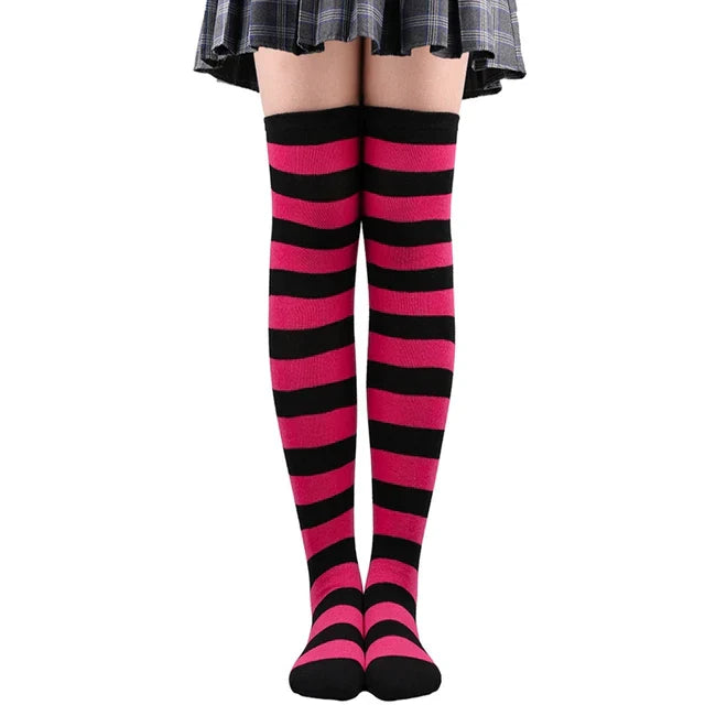 Thigh High Knitted Warm Over The Knee Black White Striped Long Sexy Stockings