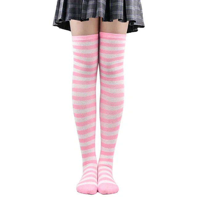 Thigh High Knitted Warm Over The Knee Black White Striped Long Sexy Stockings