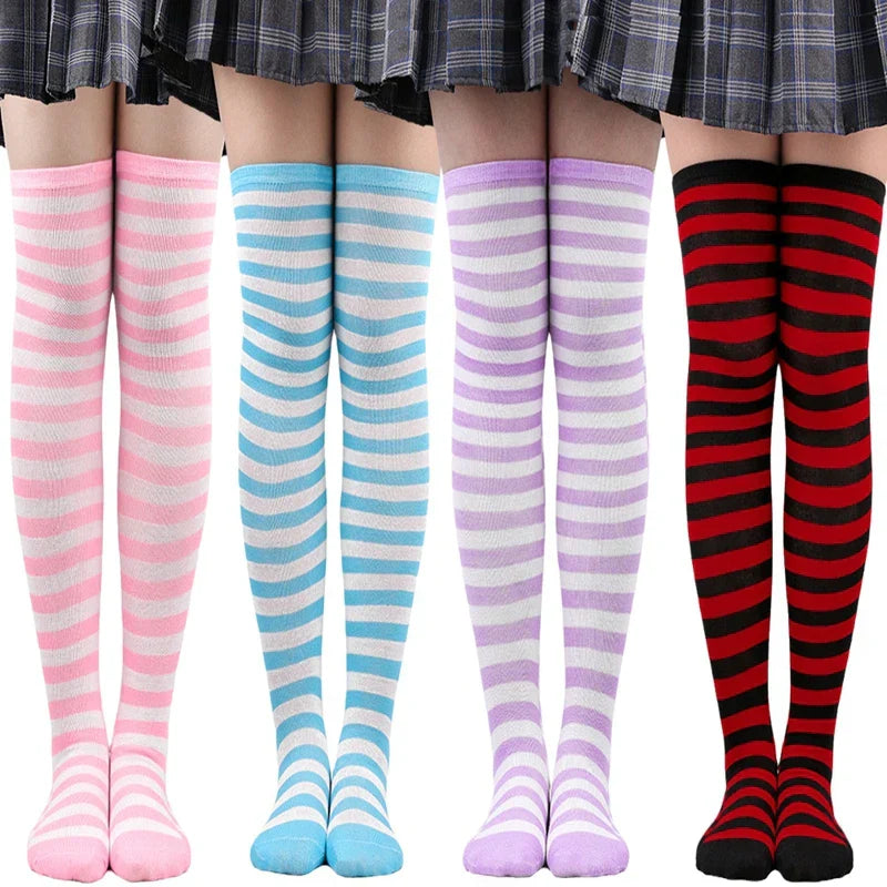 Thigh High Knitted Warm Over The Knee Black White Striped Long Sexy Stockings