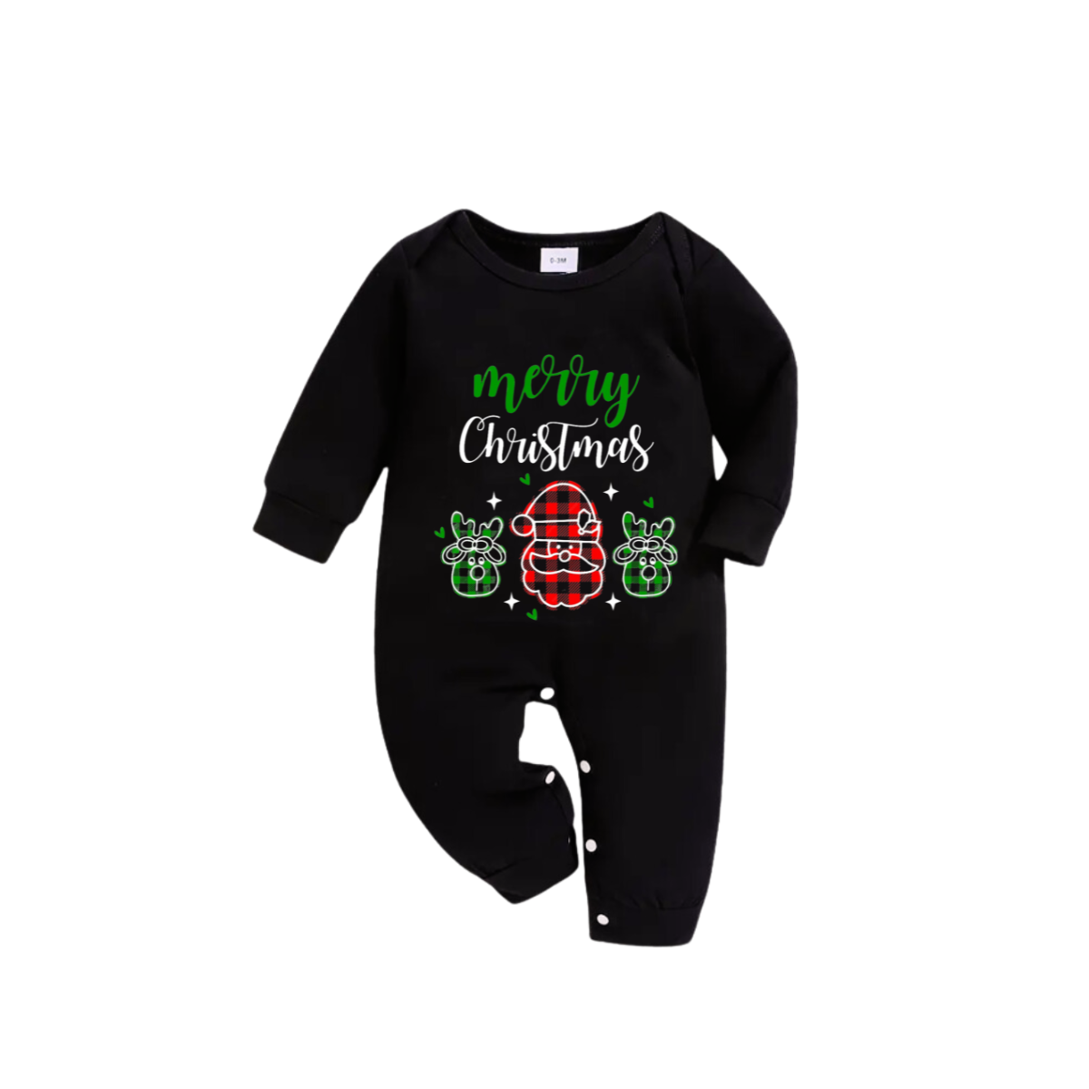 Merry Christmas Text and Santa Claus Pattern Black Long Sleeve Top