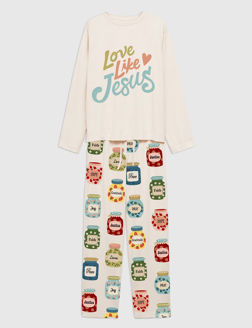 Women's Love Like Jesus Jesus Is My Jam Christian Long Sleeve Pajama Set