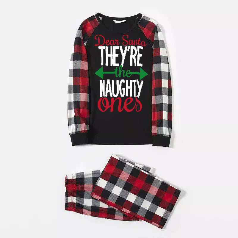 Christmas Matching Family Pajamas Letter Print Black White Plaids Pajamas Set 2025