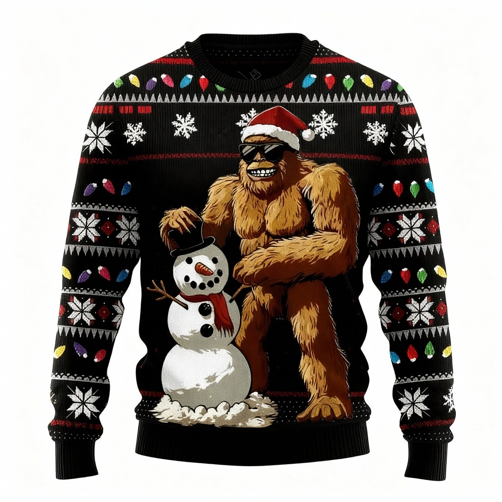 Xmas Animal & Snowman Print - Ugly Christmas Icon Mash-Up Ugly Sweater
