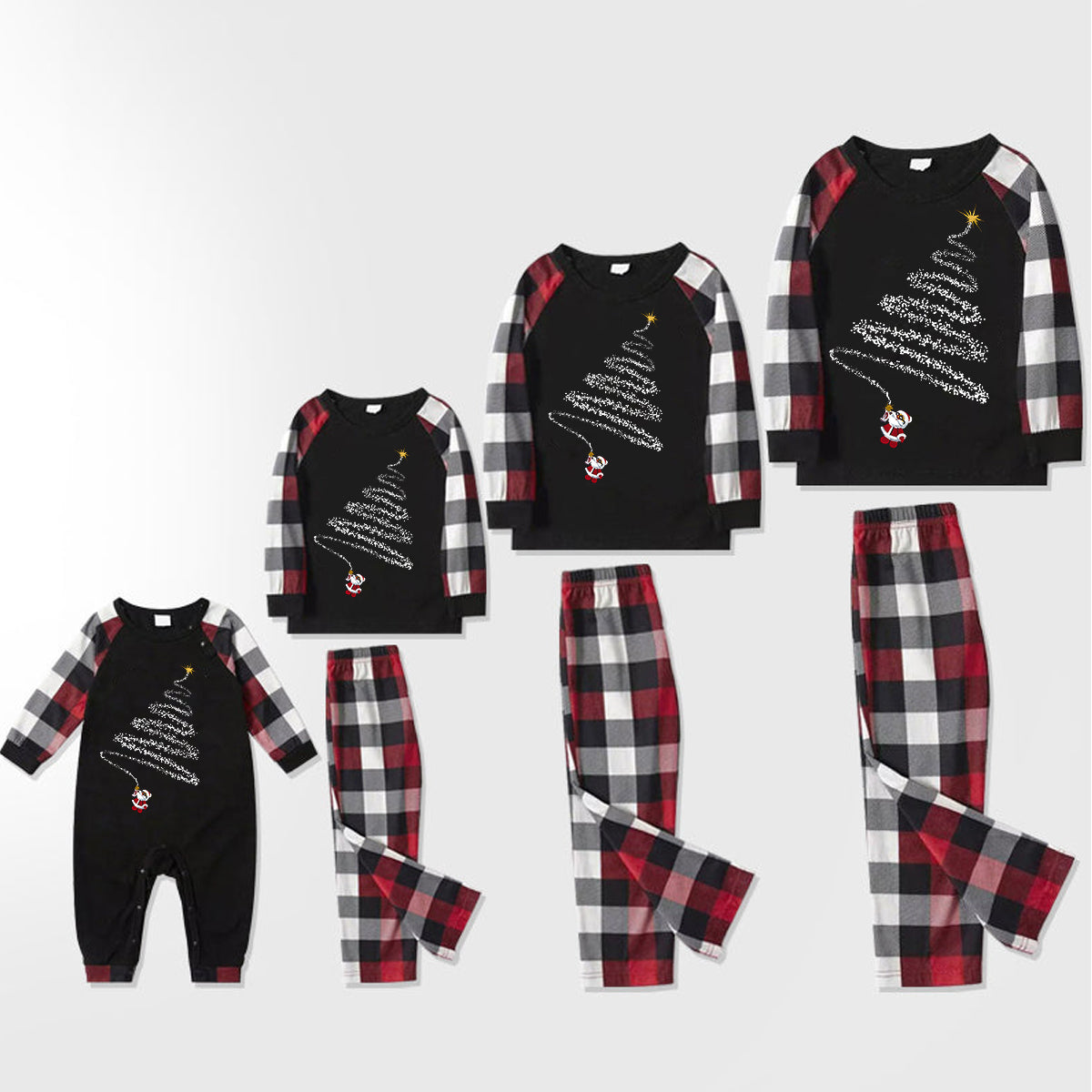 Christmas Matching Family Pajamas Letter Print Black White Plaids Pajamas Set 2025