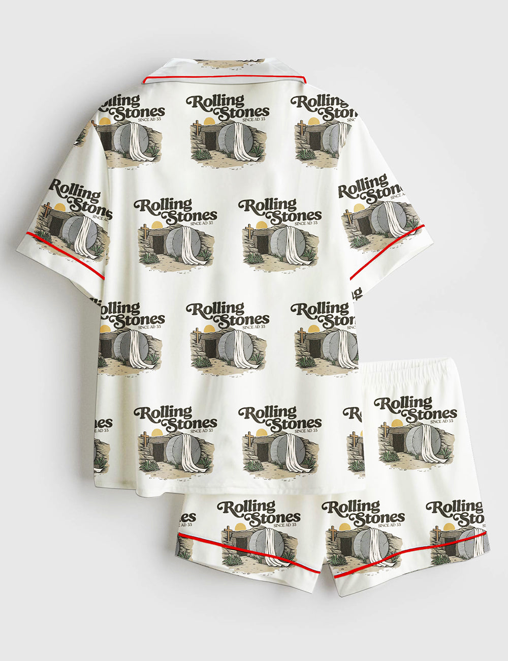 Women's Rolling Stones Jesus Christ Faith Short Sleeve Satin Pajama Set