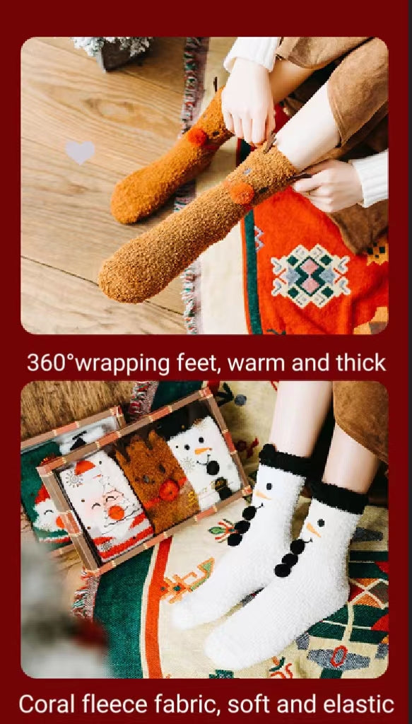 Christmas Mid Calf Socks Thickened Warm Coral Fleece Socks New Year Socks Gift Box
