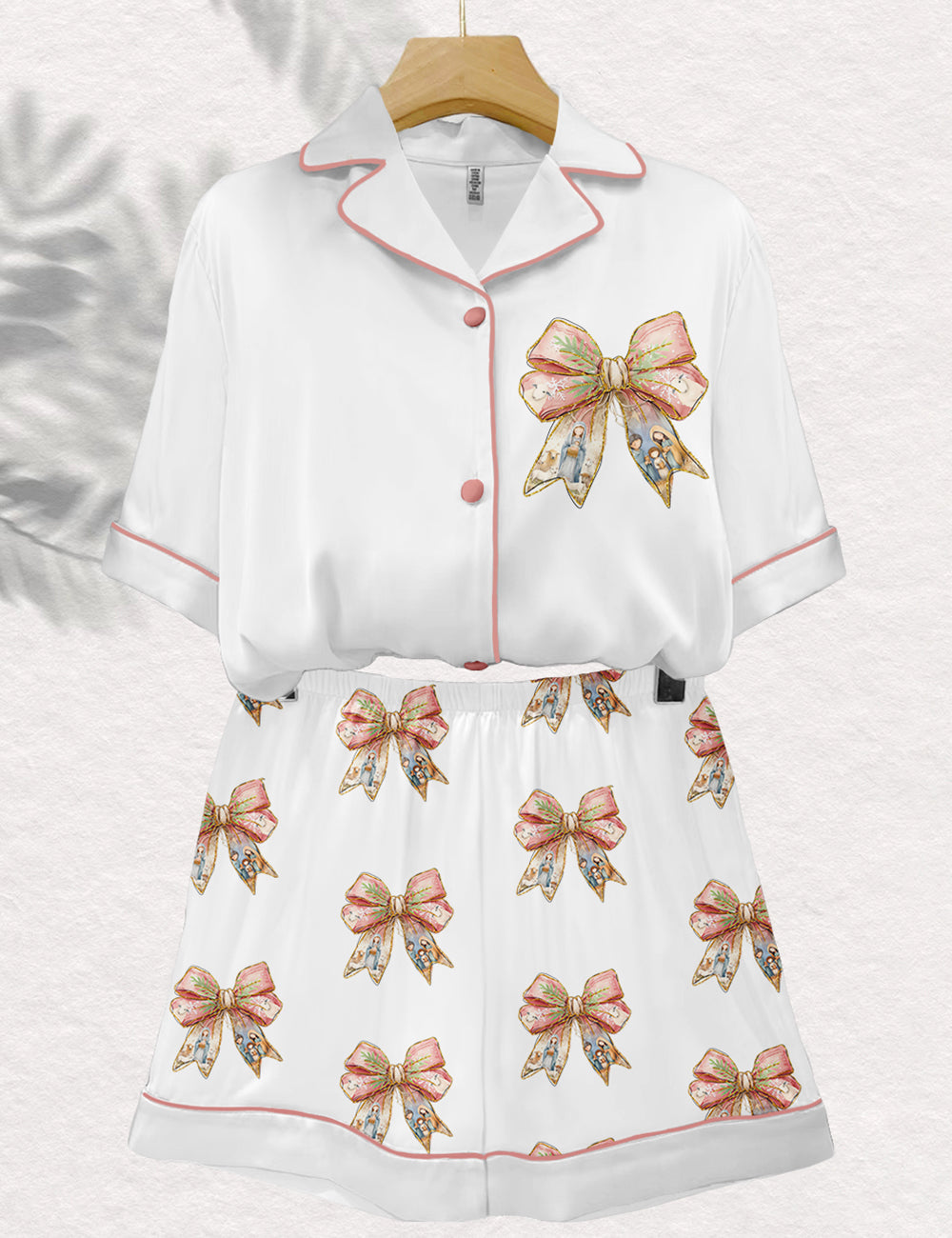 Women's Jesus Christ Bow Tie Christmas Art Print Pajama Set
