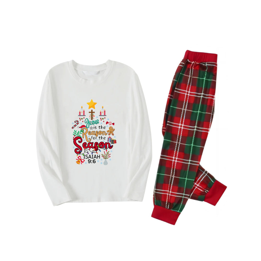 Christmas Pattern and “Jesus” Printed Red and Green Plaid Christmas Pajama Set