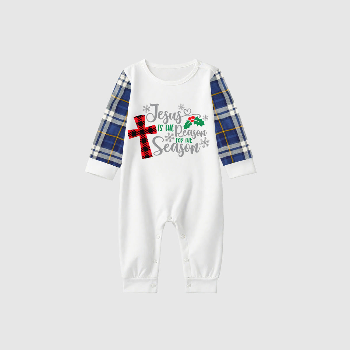 Jesus Reason Christmas Pajamas - Blue Plaid