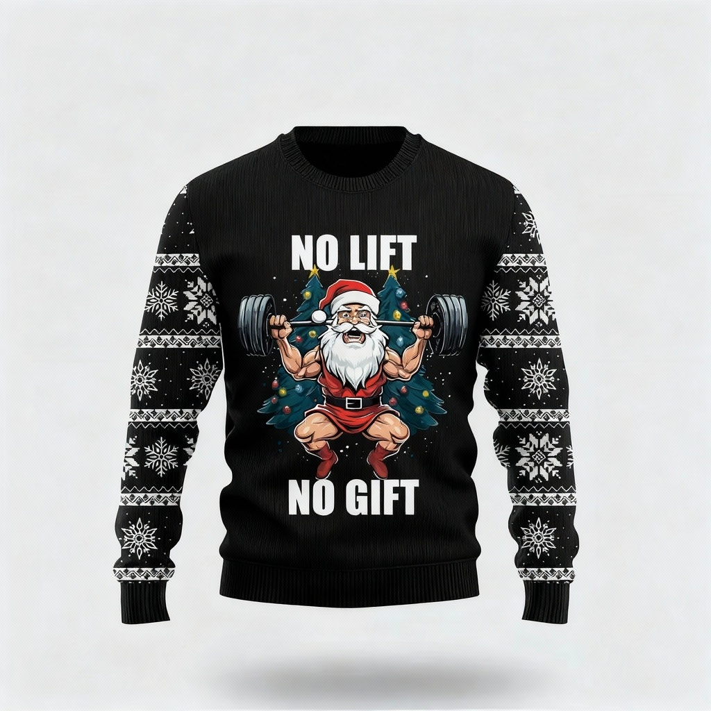 Santa Claus Cartoon Print - Black Holiday Icon Sweater