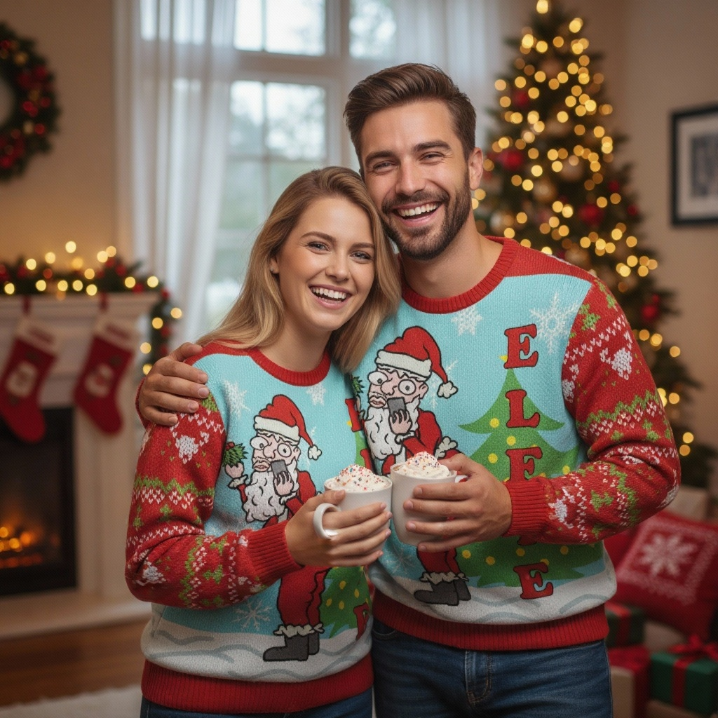 Funny Ugly Christmas Sweater for Men & Women - Playful Santa Claus Print