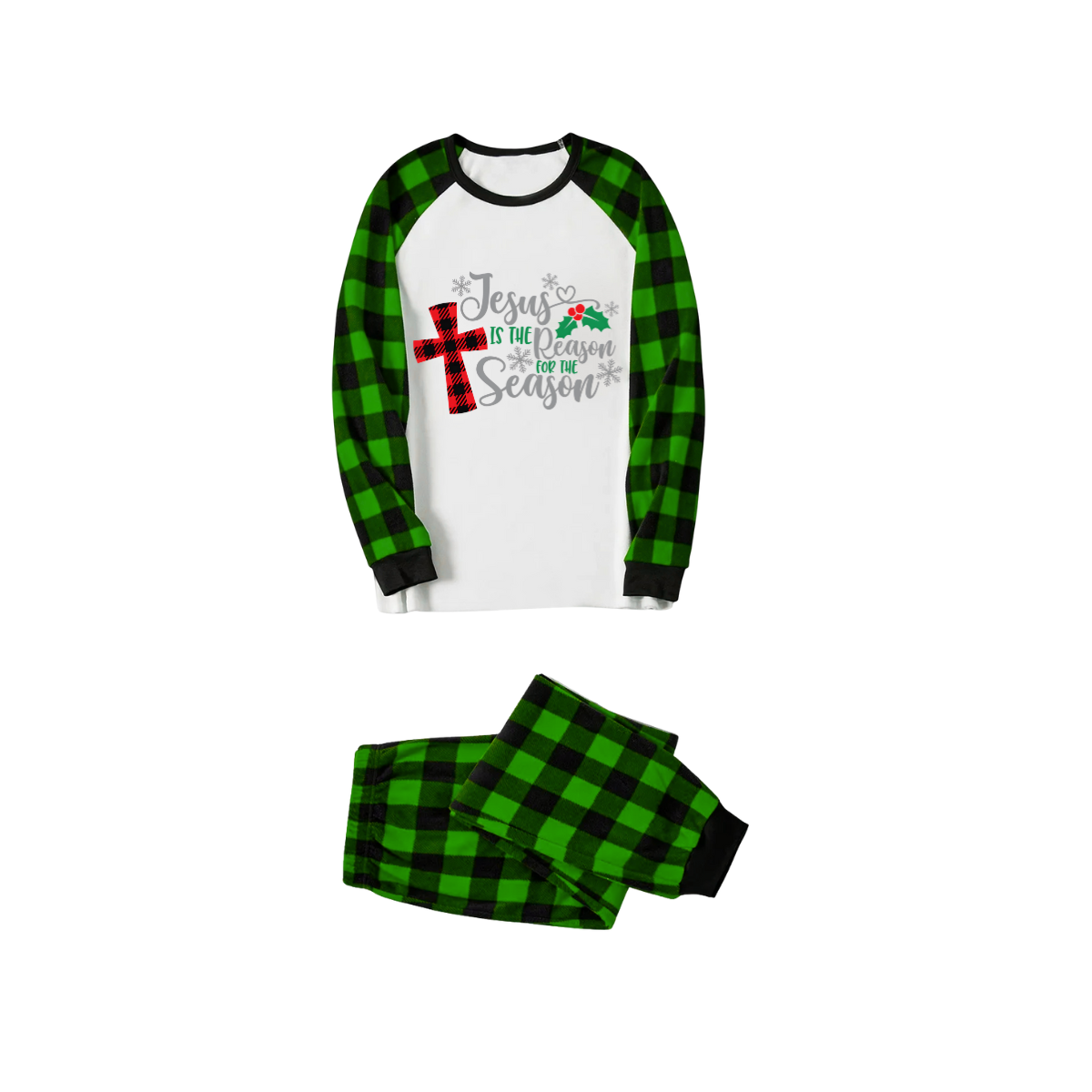 Jesus Reason Christmas Pajamas - Green Buffalo Plaid
