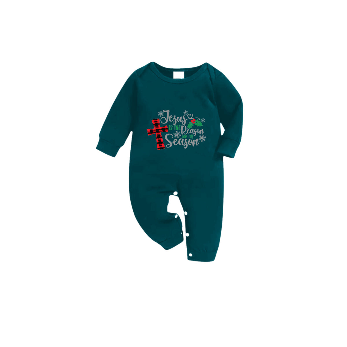 Christmas Family Matching Pajamas-Dark Green&Deer Patterned Pjs Set with "Jesus Is The Season For The Season" Print