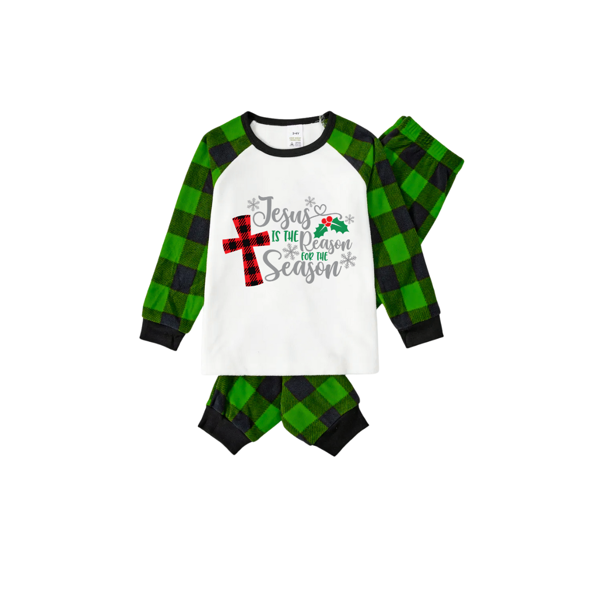 Jesus Reason Christmas Pajamas - Green Buffalo Plaid