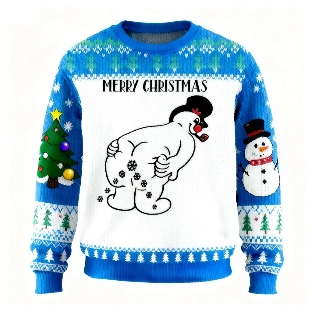 Zany Snowman Pattern Print Sweater - Ugly & Cozy Unisex Pullover