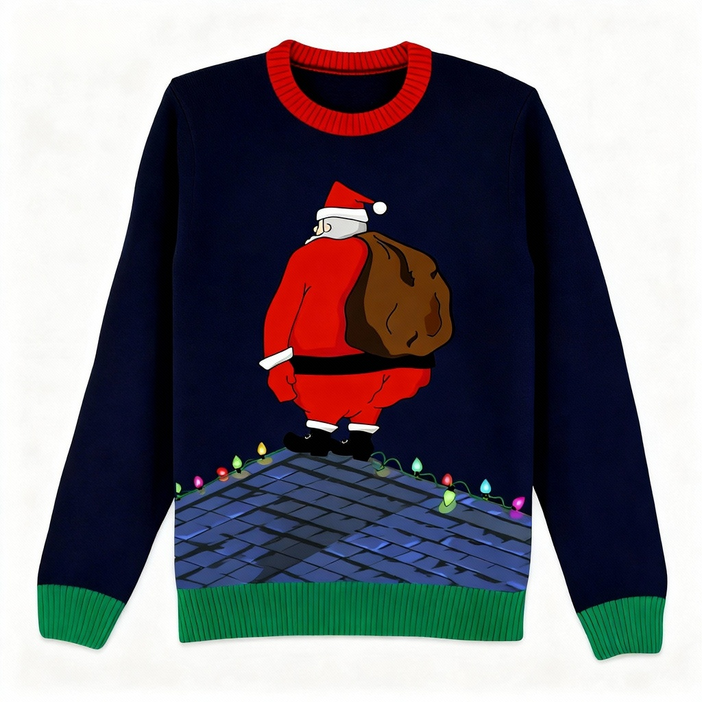 Goofy Santa Claus Print Holiday Sweater - Intentional Festive Quirk