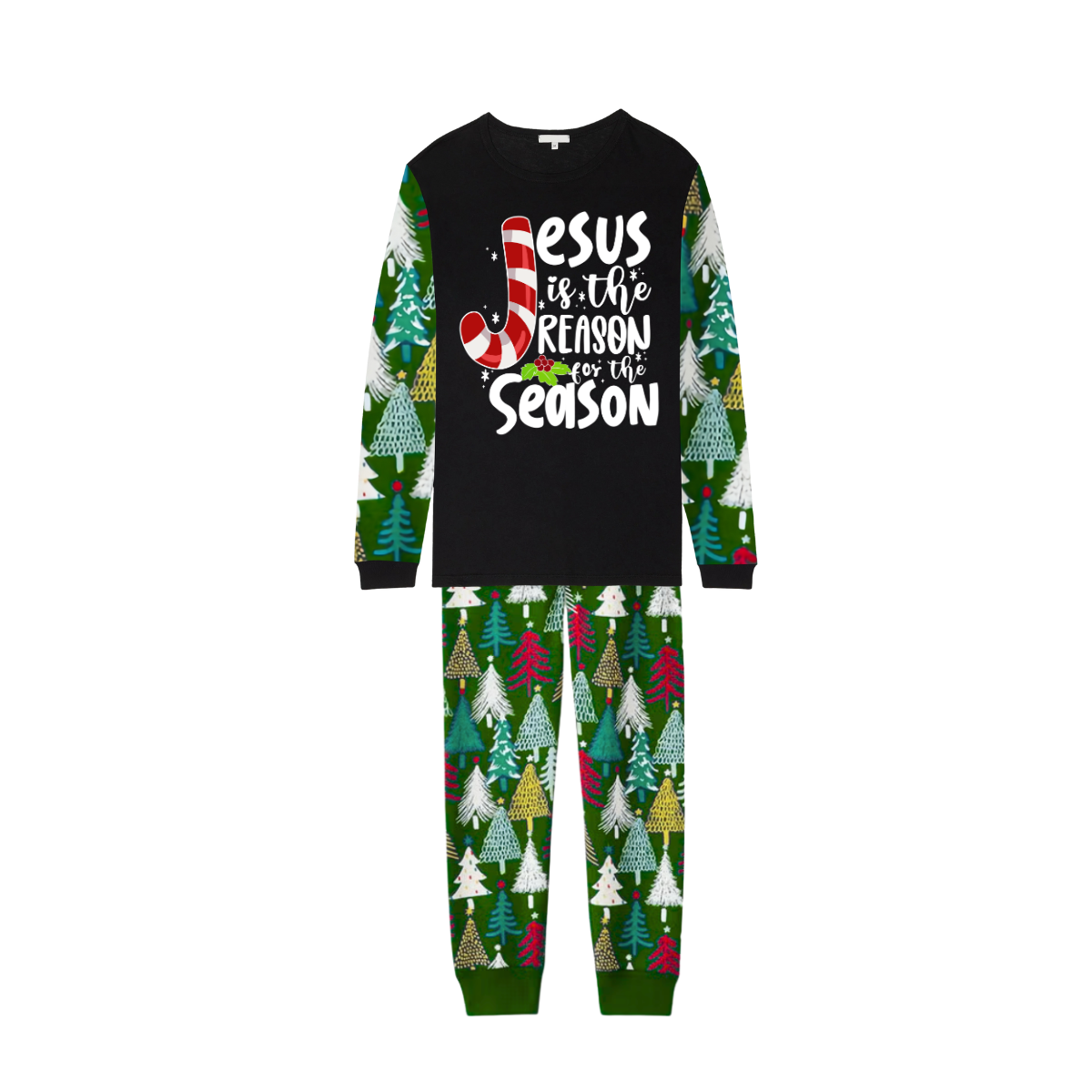 Christmas Tree Pajama Set with Candy Cane Sleeves – Jesus is the Reason