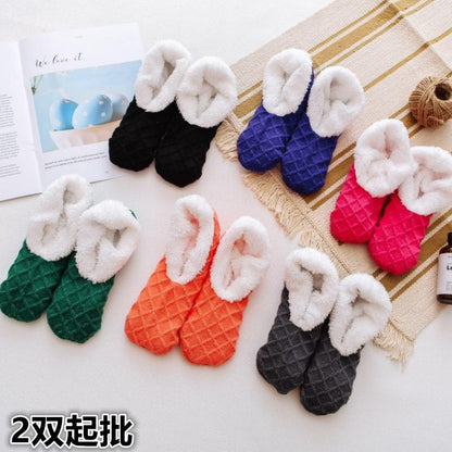 Stylish Black Gray Socks-Cozy Woolen Socks for Warmth Thick Floor Socks