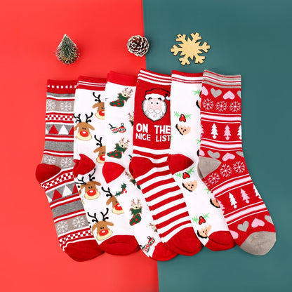New Popular Breathable Christmas Cartoon Mid Calf Socks