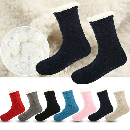 Warm Mid-Calf Socks Thickened Plus Fleece Dotted Non-Slip Carpet Socks