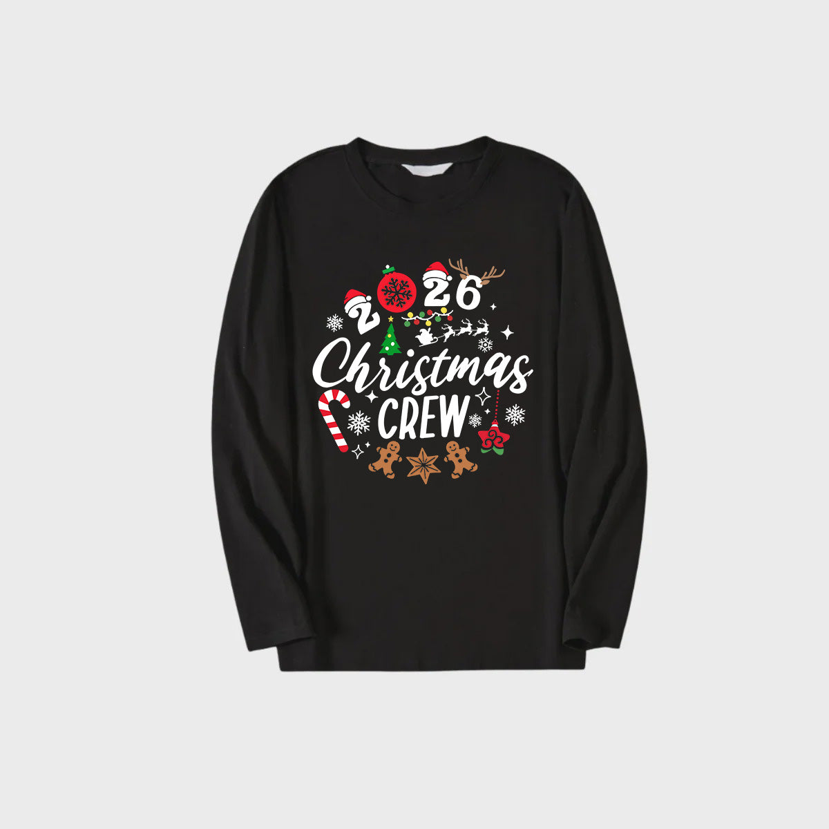 '2026 Christmas Crew'Text Pattern Black Long Sleeve Top