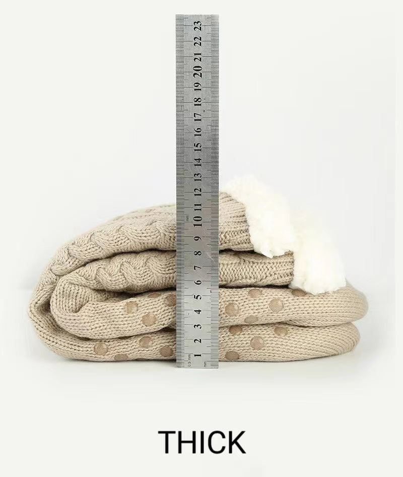 Warm Mid-Calf Socks Thickened Plus Fleece Dotted Non-Slip Carpet Socks