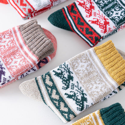 Winter New Socks Mid Calf Socks Rabbit Wool Socks Christmas Women's Socks