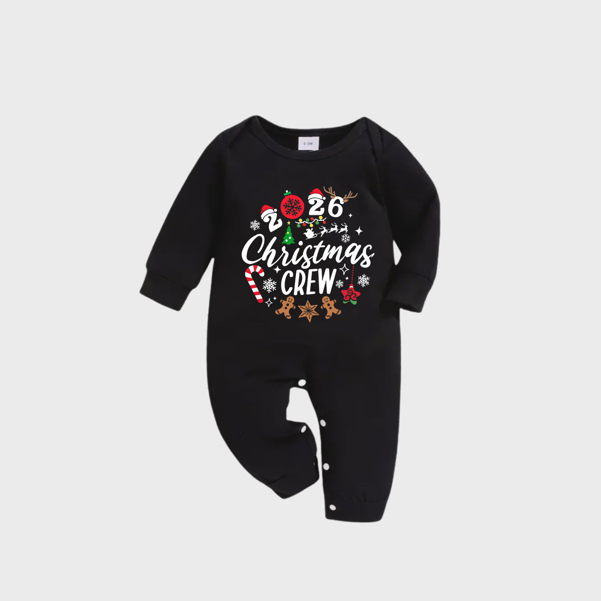 '2026 Christmas Crew'Text Pattern Black Long Sleeve Top