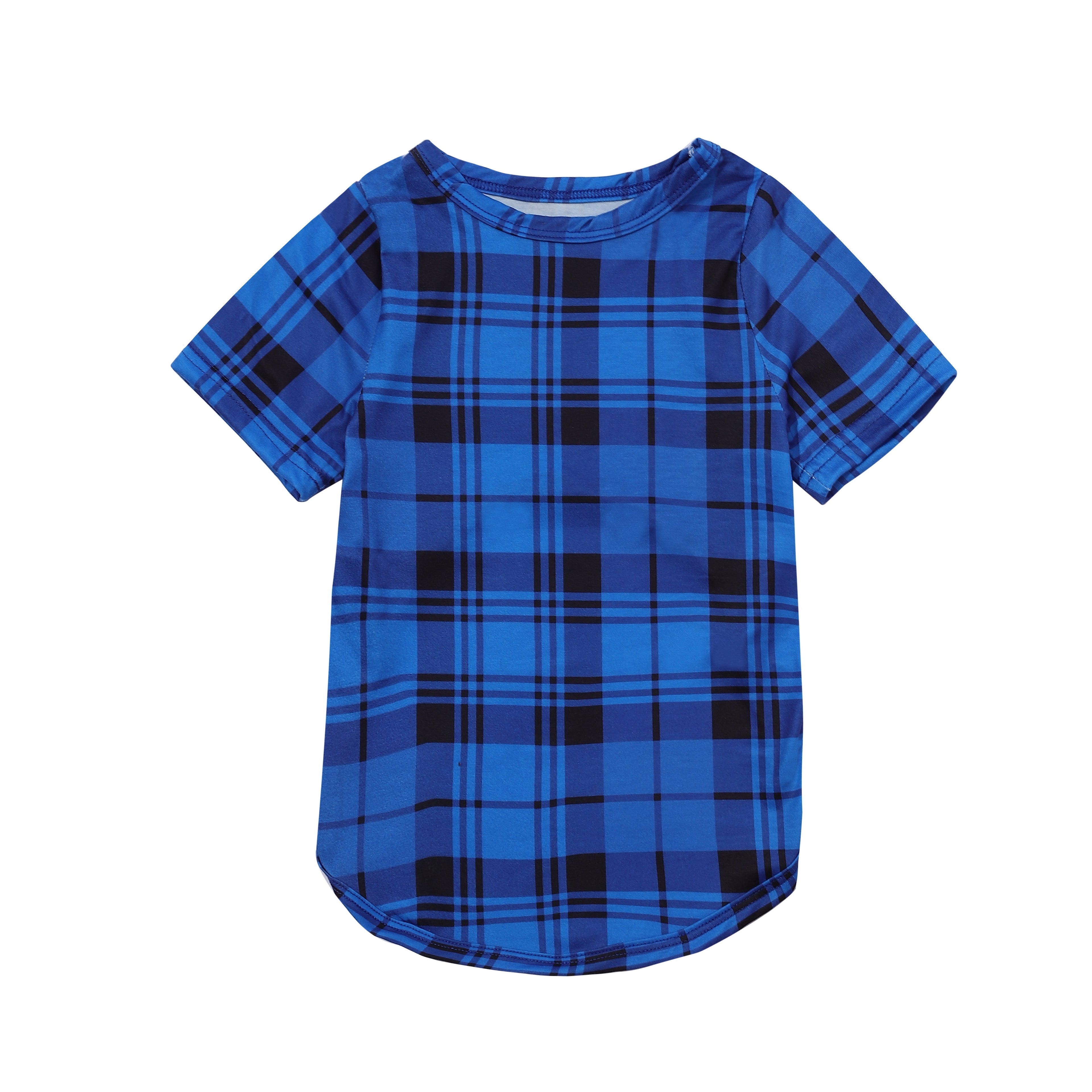 Christmas Hat and 'Believe“ Letter Print Patterned Blue Sleeve Contrast Tops and Blue Plaid Pants Family Matching Pajamas Sets With Dog Bandan