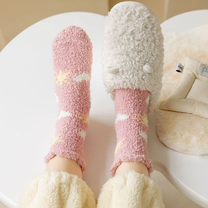 Kawaii Socks Coral Fleece Women's Winter Floor-Length Socks Cozy Cute and Bestselling for the Winter