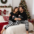 Christmas Hat and 'Believe“ Letter Print Patterned Couple Black & White Plaid Pajamas Set
