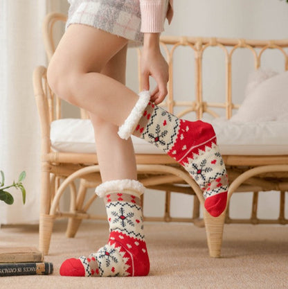 Christmas Floor Socks Adult Plus Fleece Home Sleeping Socks Carpet Sock Leg Cover Non-Slip