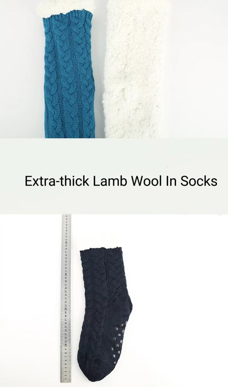 Warm Mid-Calf Socks Thickened Plus Fleece Dotted Non-Slip Carpet Socks