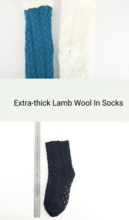 Warm Mid-Calf Socks Thickened Plus Fleece Dotted Non-Slip Carpet Socks