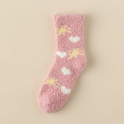 Kawaii Socks Coral Fleece Women's Winter Floor-Length Socks Cozy Cute and Bestselling for the Winter