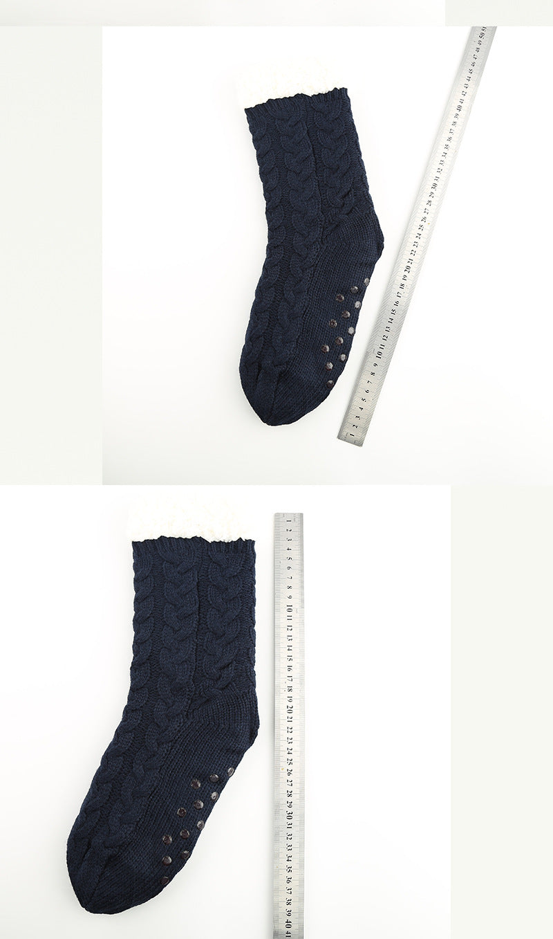 Warm Mid-Calf Socks Thickened Plus Fleece Dotted Non-Slip Carpet Socks