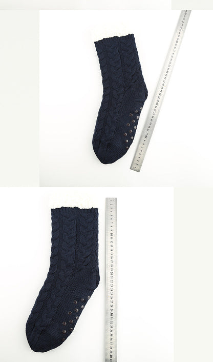 Warm Mid-Calf Socks Thickened Plus Fleece Dotted Non-Slip Carpet Socks