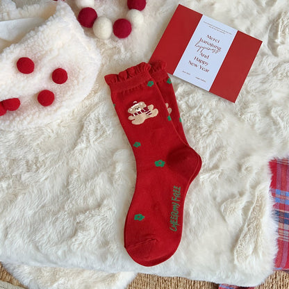 New Women's Mid Calf Socks Christmas Cute Cartoon Embossed Couple Socks Japanese Socks