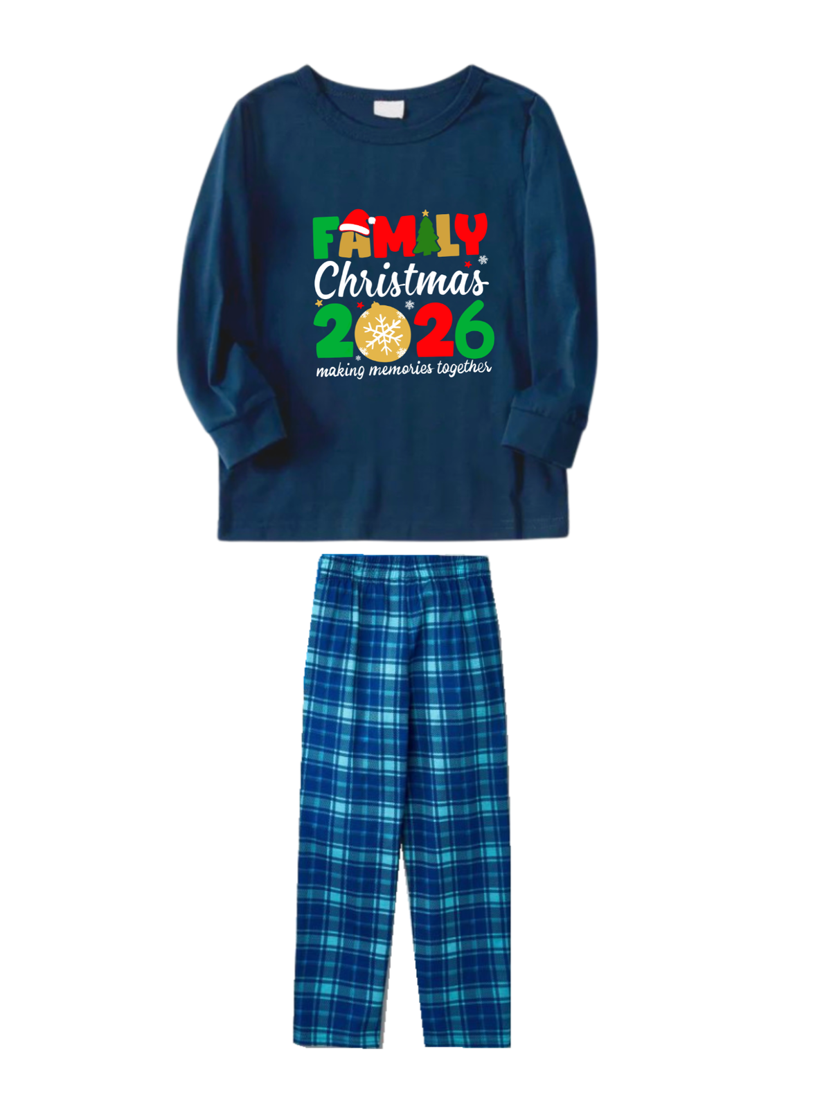 2026 Colorful Family Letter Snowflake Ornament Printed Blue Plaid Christmas Family Matching Pajamas