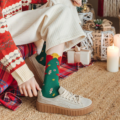 New Women's Mid Calf Socks Christmas Cute Cartoon Embossed Couple Socks Japanese Socks