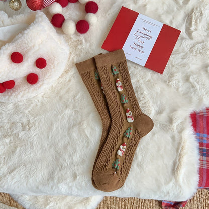 New Women's Mid Calf Socks Christmas Cute Cartoon Embossed Couple Socks Japanese Socks