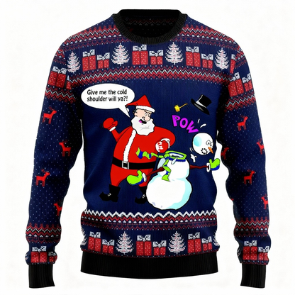 Maximum Cheer, Minimum Effort: Wacky Santa Claus Print Holiday Sweater