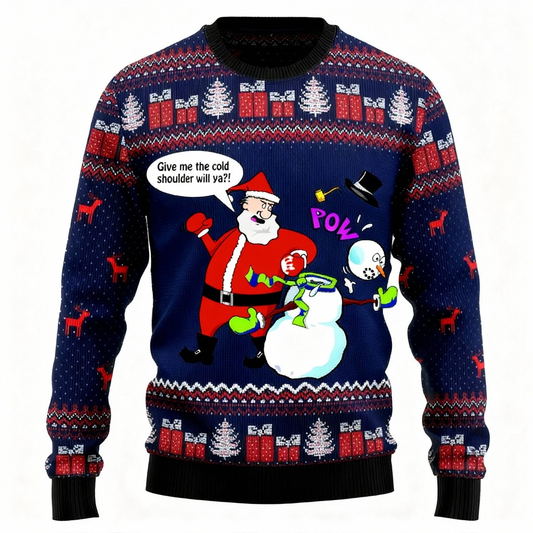 Maximum Cheer, Minimum Effort: Wacky Santa Claus Print Holiday Sweater